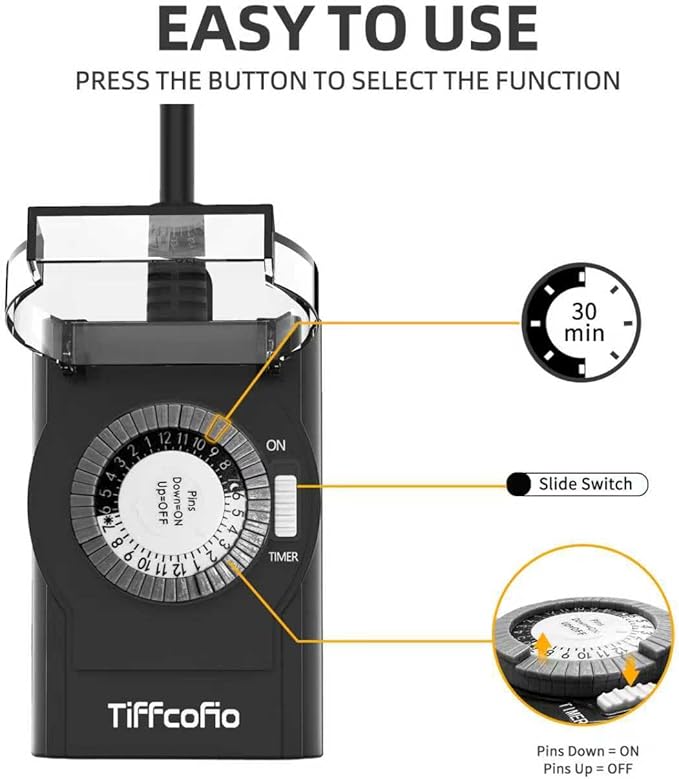 Outdoor Timer Outlet Waterproof, 24 Hour Mechanical Light Timer Outdoor - Image 3