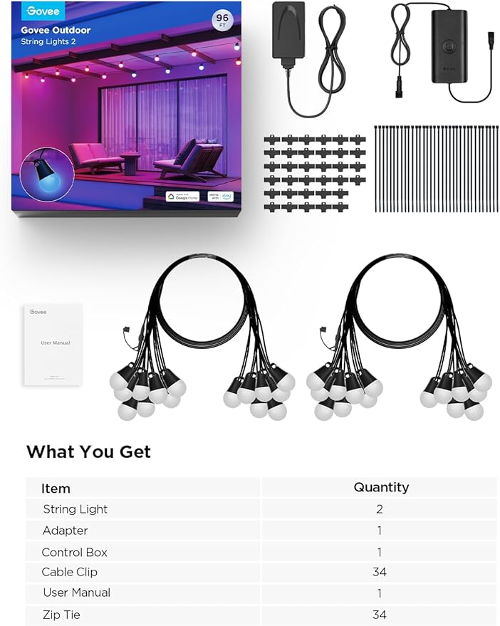Govee Smart Outdoor String Lights 2, 96ft RGBIC Outdoor Lights - Image 9