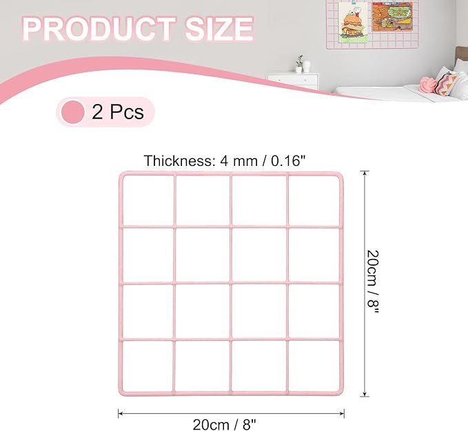 PATIKIL 8"x8" Wire Grid Panel, 2 Pack Board Photo Pictures Memo Display Grid - Image 2
