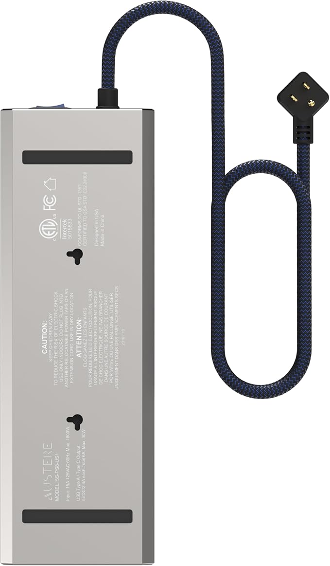 Austere V Series, 8 Outlet Surge Protector Power Strip, 3000 Joules, EMI/RFI - Image 2
