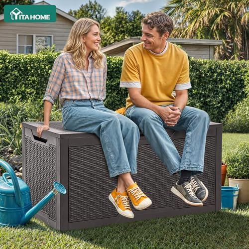 yitahome 100 gallon resin deck box, side view