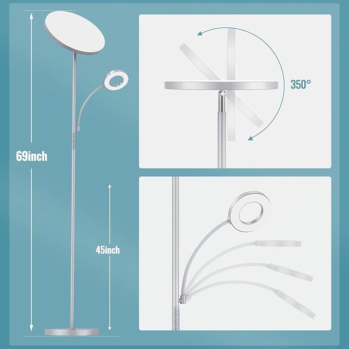 marctronic Silver Gray Floor Lamp, 42W 4000LM Super Bright LED Lamp - Image 2