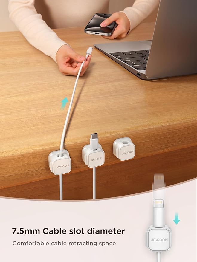 6 Pack Magnetic Cable Clips Cord Holder, Under Desk Cable Management, JOYROOM - Image 3