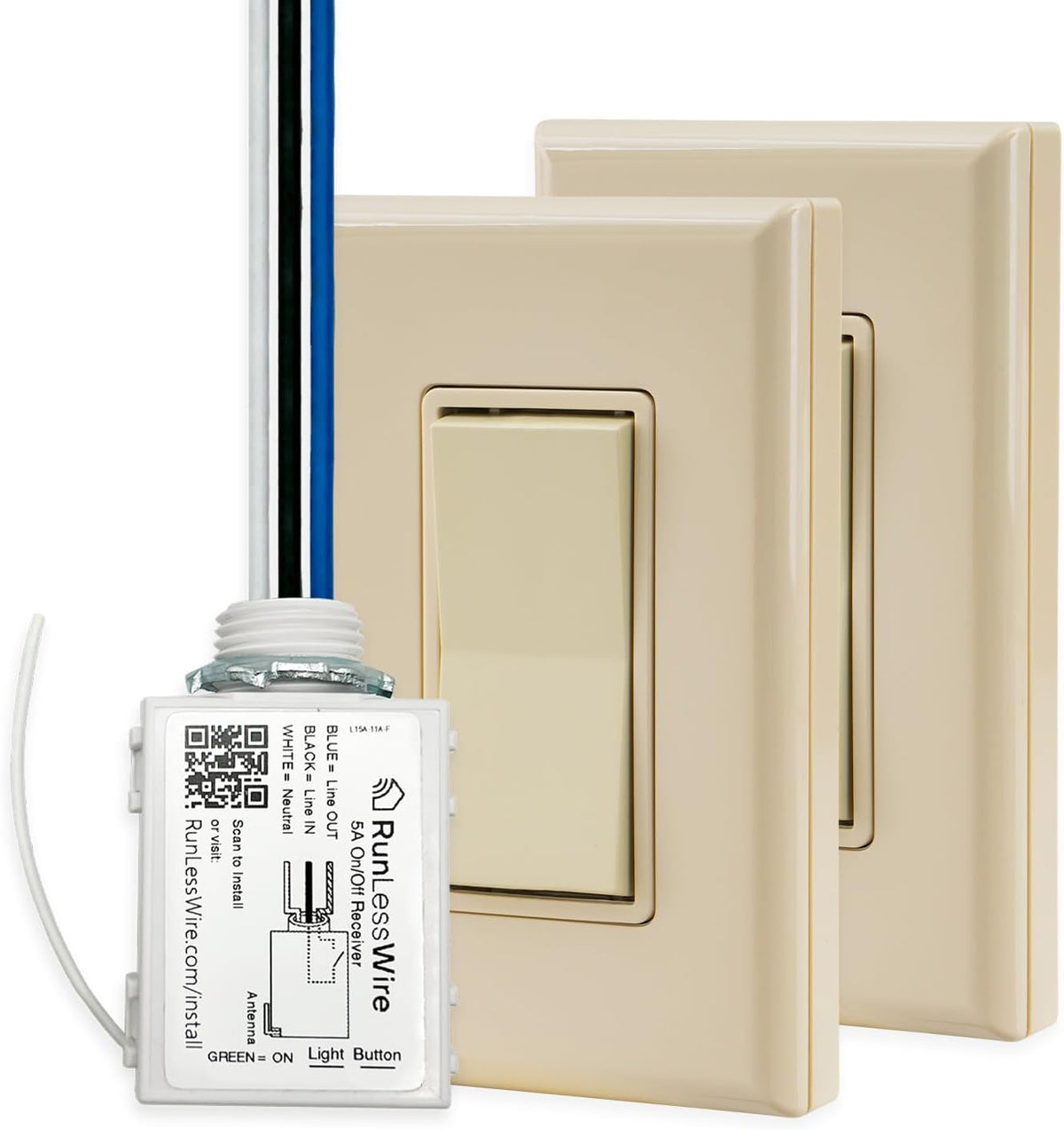 RunLessWire 3-Way Battery-Free DIY Wireless Light Switch Kit 150ft RF Range