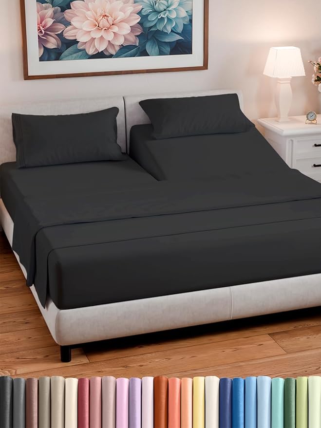 Split Head King Sheet Set – 4 Piece Flex Split Top King Sheets by CGKUnlimited
