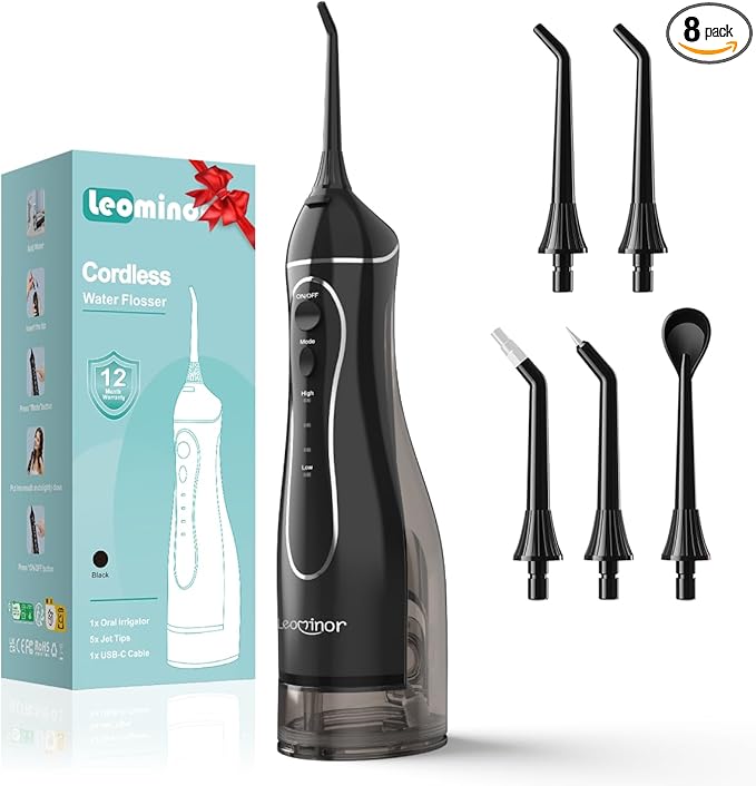 Leominor Water Flosser Pick for Teeth, 300ML Portable Oral Irrigator Upgraded by LeominorFreshDaywithSmile