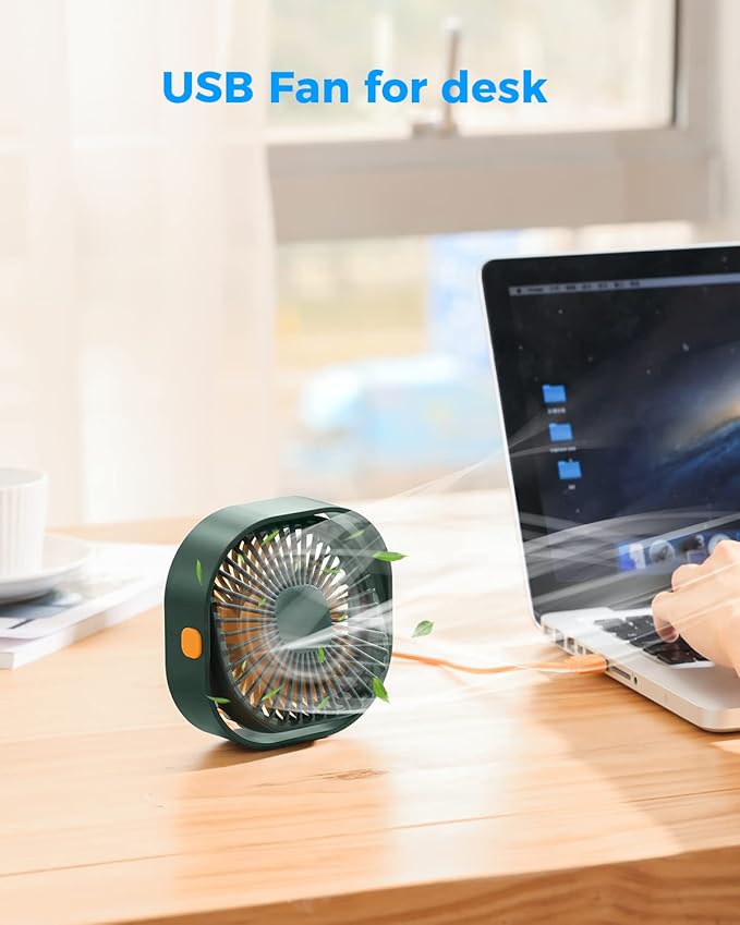 RJVW 4 Inch Small USB Desk Fan, 3-Speed Portable & 360°Rotatable Mini Cooling - Image 3