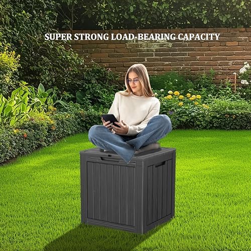 35 gallon deck box outdoor cushion storage waterproof, front angle view