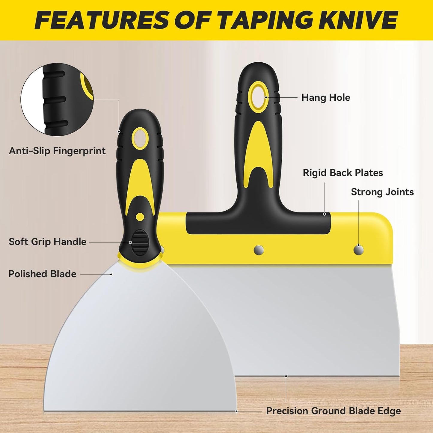 Putty Knife Set, 4PCS Stainless Steel Scraper Paint Tool with Comfortable Grip for Drywall Repair, Wallpaper Removal and Plaster Scraping(2,4,6,8in)