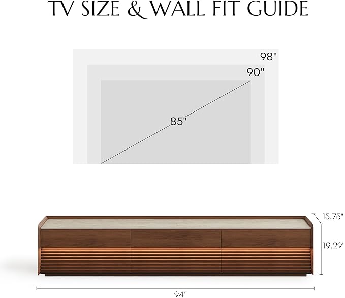 POVISON Fully-Assembled Mid Century Matte Sintered Stone TV Stand, 94.49" Wood - Image 4