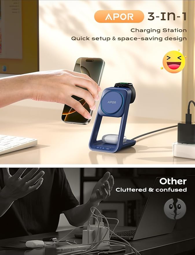 Apor 3 in 1 Charging Station for iPhone, Magsafe Wireless Charger - Image 4