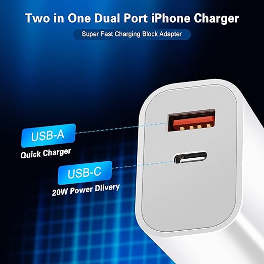Fast Charger iPhone, Dual Port A/C iPhone Charger Fast Charging Adapter - Image 5