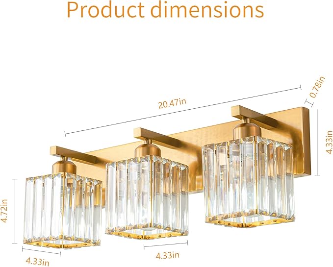FDPBY Modern Bathroom Vanity Light 3-Lights Gold Crystal Bathroom Wall Light - Image 6