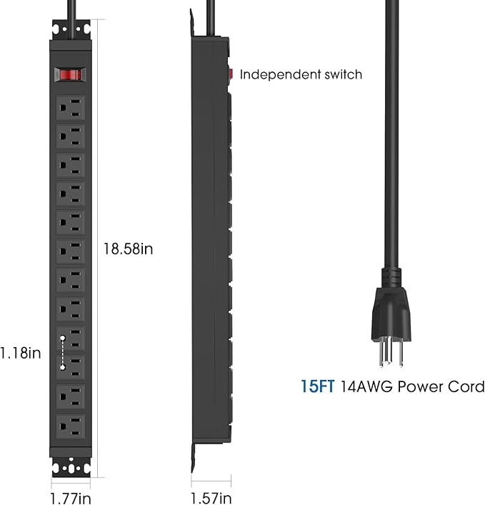 HHSOET Rotating Mountable Power Strip, 12 Outlet Wall Mount Surge Protector - Image 3