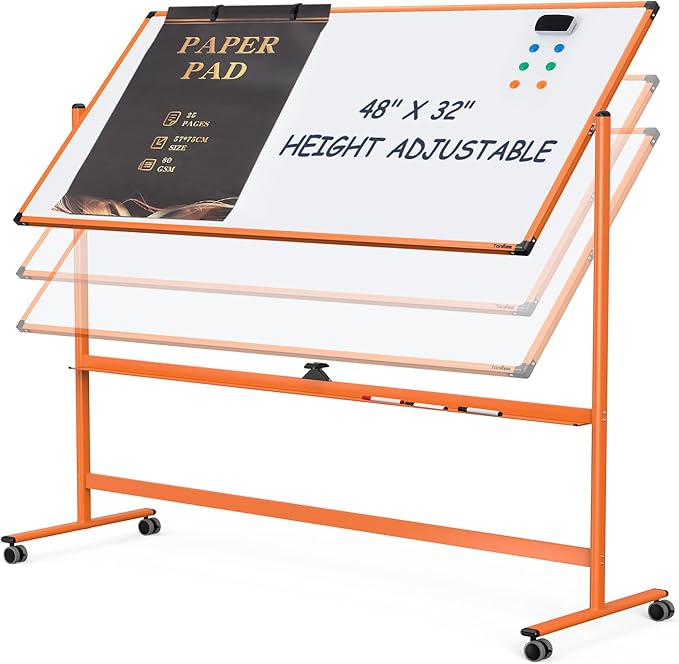 Whiteboard on Wheels, 48x32 Inches Mobile Whiteboard, Rolling Dry Erase Board by Tankee