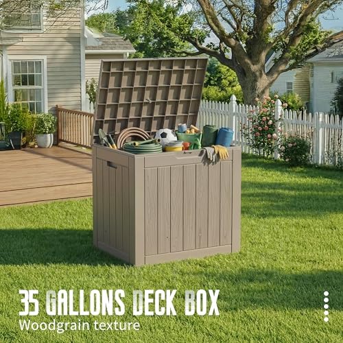 drato 35 gallon outdoor storage box waterproof lockable shown in use