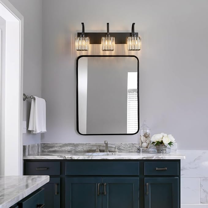 FDPBY Crystal Vanity Lights 3-Light Black Bathroom Vanity Lights Modern Crystal - Image 7