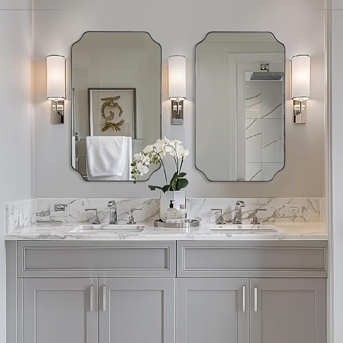 ANDY STAR 24x40 Inch Rectangle Bathroom Mirror, Brushed Nickel Scalloped - Image 6
