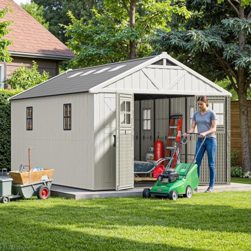 patiowell 10x14 ft resin outdoor storage shed with, close-up detail