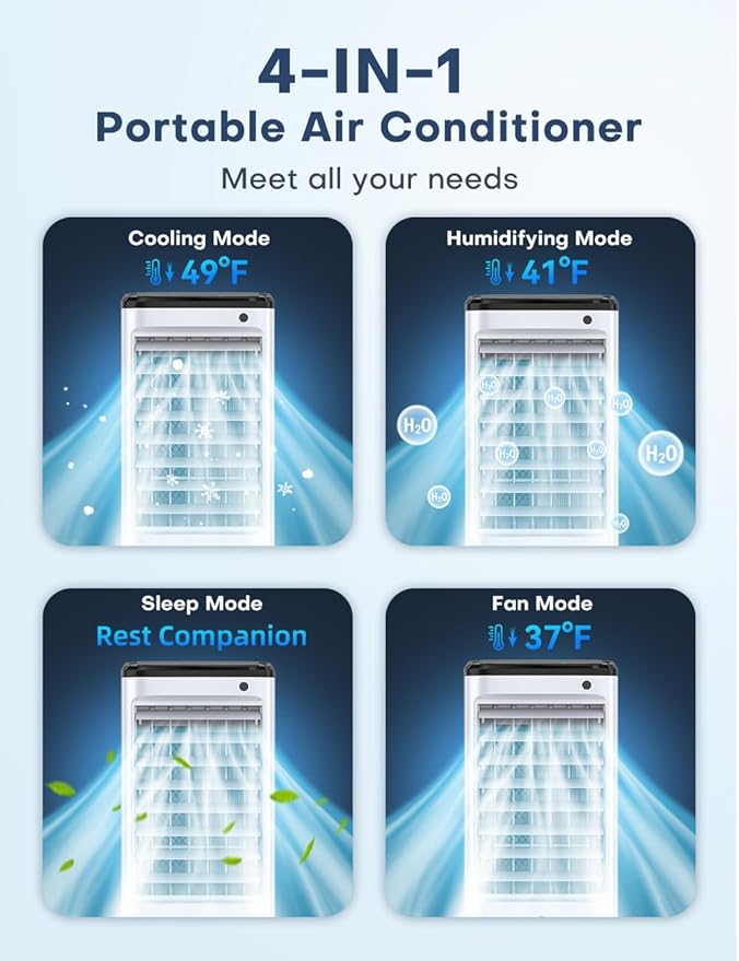 CENSTECH 4-IN-1 Portable Air Conditioners, Evaporative Air Cooler w/3Modes & - Image 6