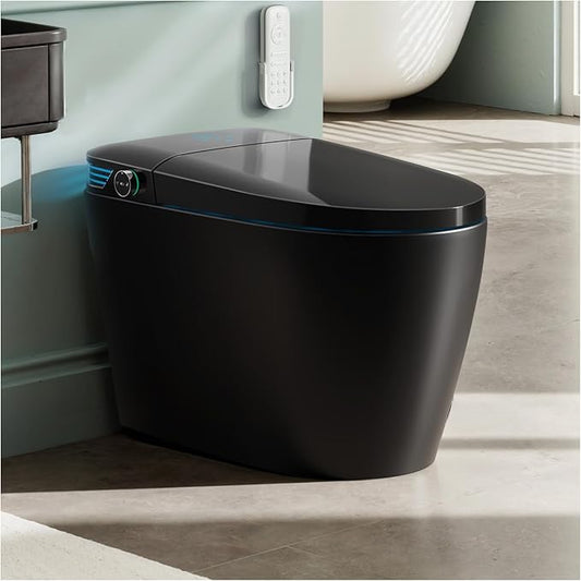 WANSID Black Smart Toilet with Bidet Built In, Auto Open/Close Lid, Heated Seat by WANSID