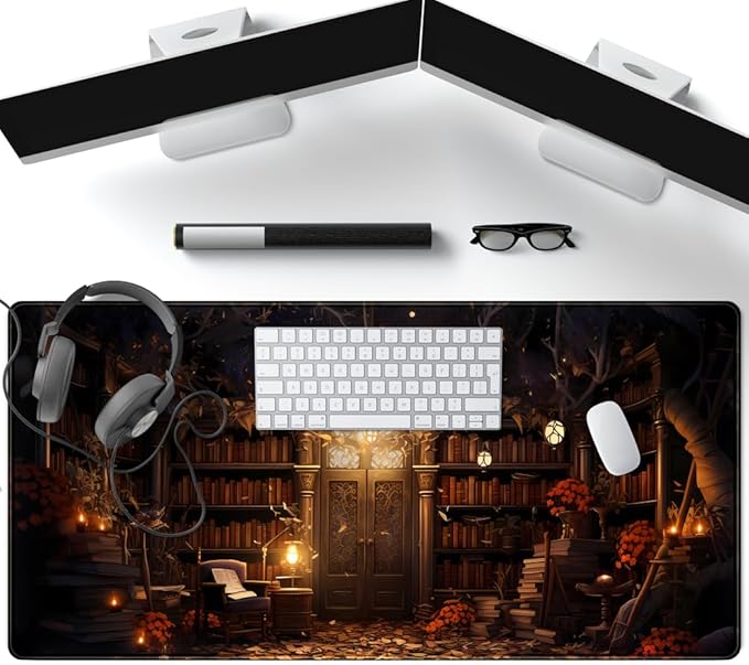 Medieval Bookshelf Desk Pad Mat Vintage Gothic Bookcase Bookshelf Deskpad Large - Image 4