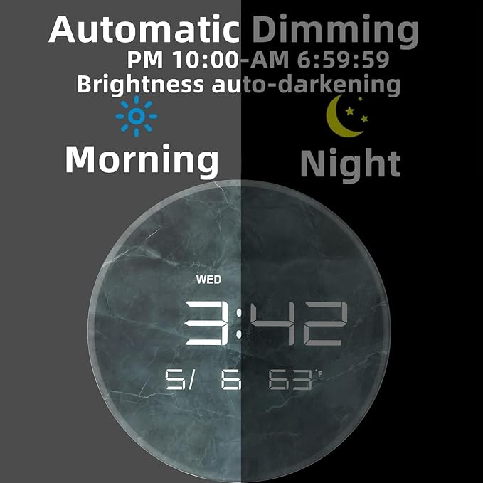 Nbdeal Digital Wall Clock with LED Display, Automatic Dimming, 12/24hr Format - Image 4