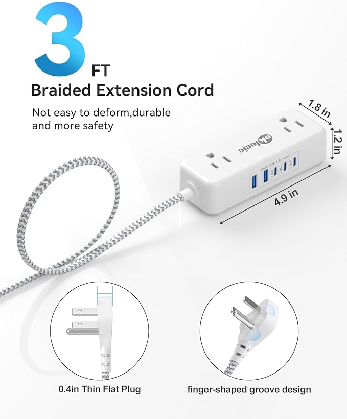 Power Strip with USB C, Small Extension Cord with 4 Outlets & 2 USB-A and 3 - Image 5