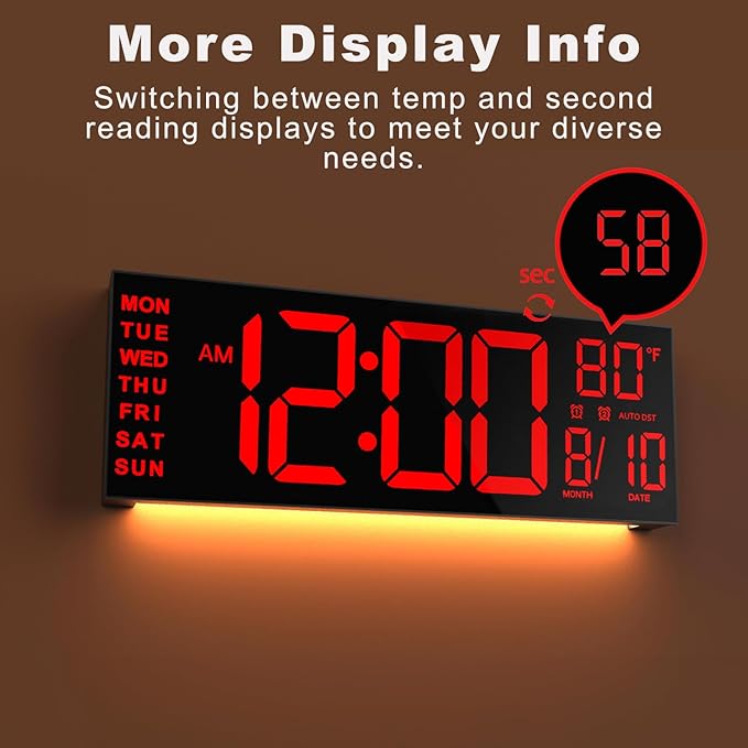 JALL 13" Large Digital Wall Mount Clock, Count Down Timer, Big LED, Temperature - Image 9