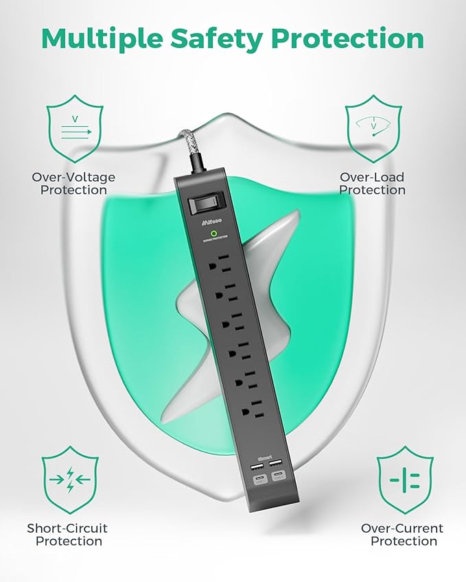 12FT Long Power Strip Surge Protector - - Image 7