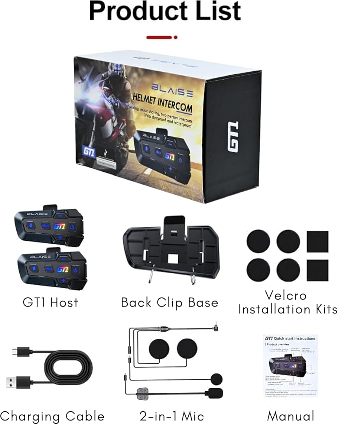 Logto Blasie GT1 Motorcycle Helmet Bluetooth Headset Intercom 2 Riders Music - Image 9