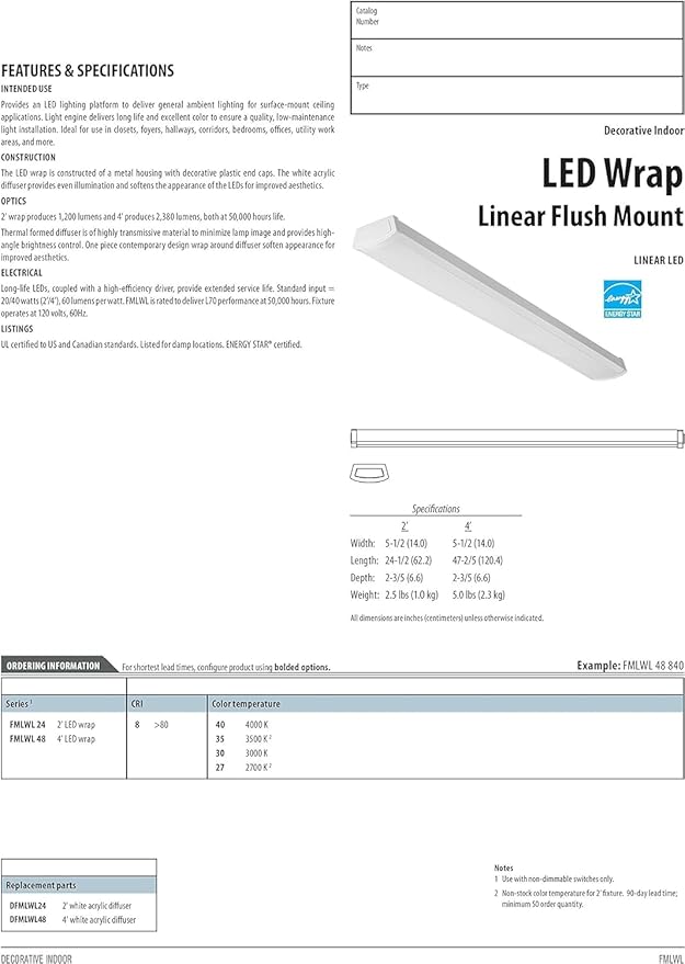 Lithonia Lighting 4 Foot LED Light Fixture, Low-Profile LED Wraparound Flush - Image 5