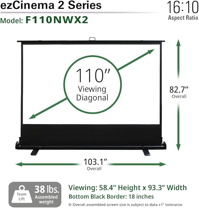 Elite Screens ezCinema 2, 110-inch 16:10 Portable Manual Floor Pull Up Scissor - Image 8