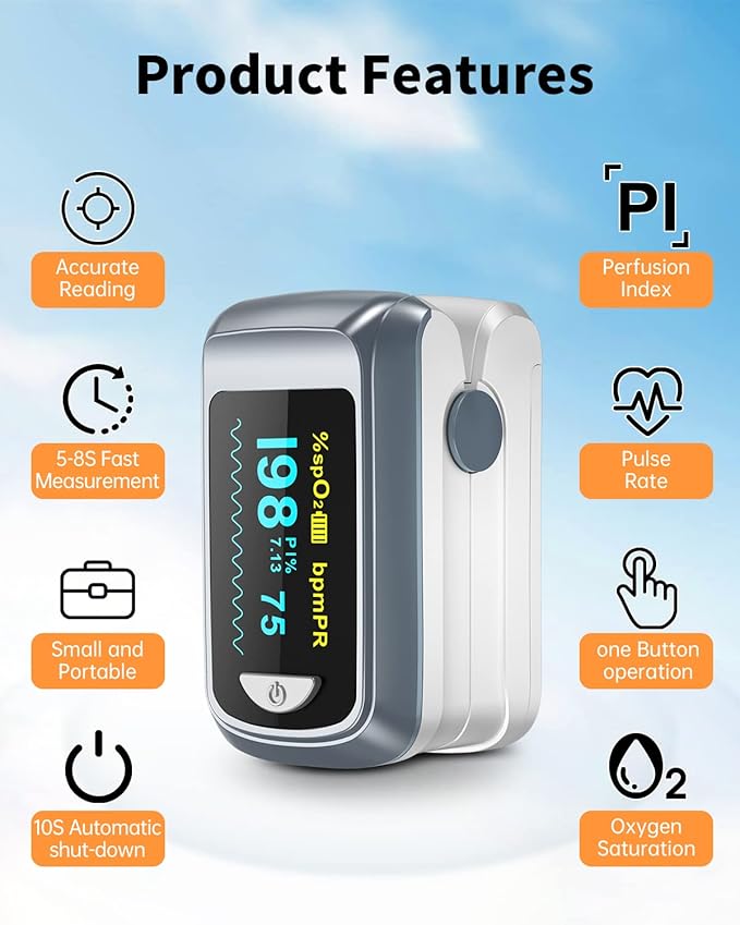 Fingertip Pulse Oximeter Blood Oxygen Saturation Monitor Pulse Ox, Heart Rate - Image 5