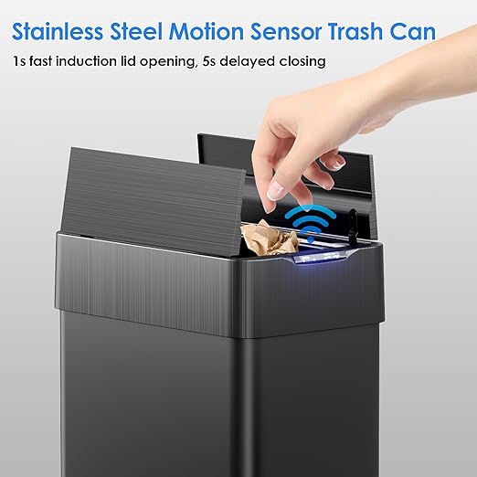 TLSUNNY 18.5 Gallon Automatic Trash Can, Stainless Steel Motion Sensor Garbage - Image 4