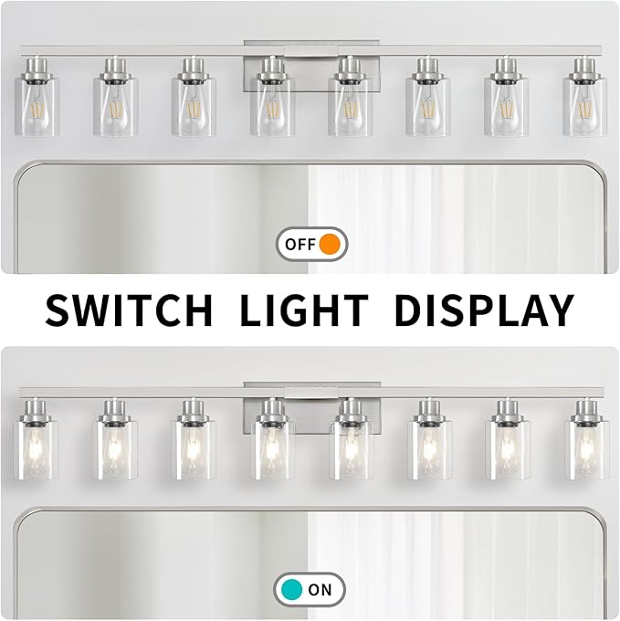 DIKAIDA 52inch Brushed Nickel Vanity Light Fixtures, 8 Light Brushed Nickel - Image 5
