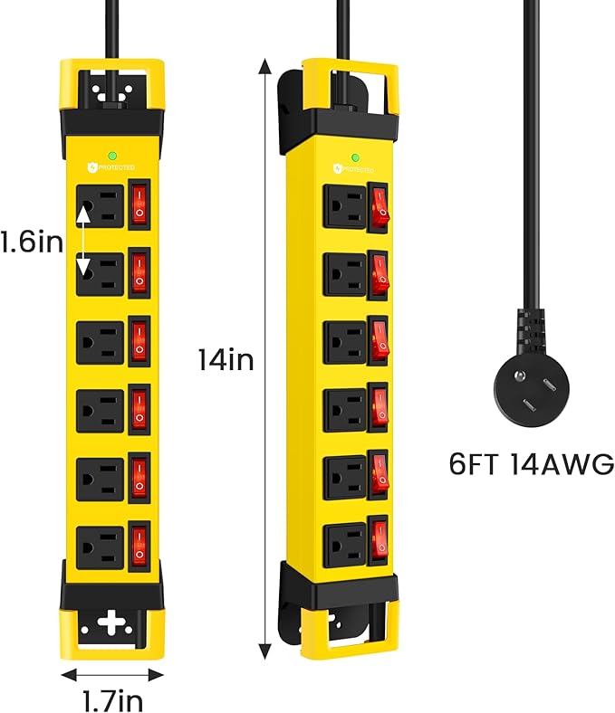 Heavy Duty Power Strip, 6 Outlets Metal Power Strip - Image 7