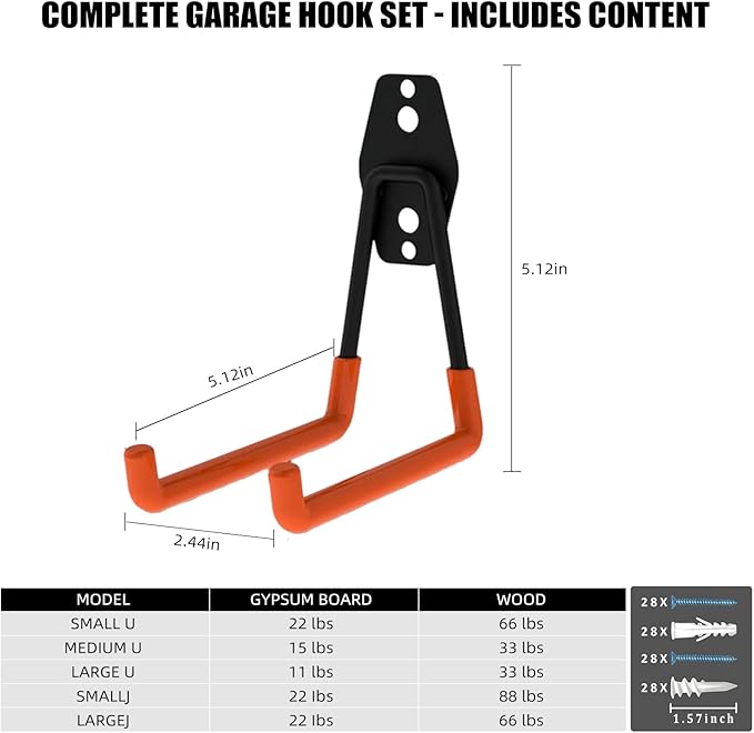 CRXCRC Garage Hooks, 6 Pack Medium Square Wall Hooks - Image 2