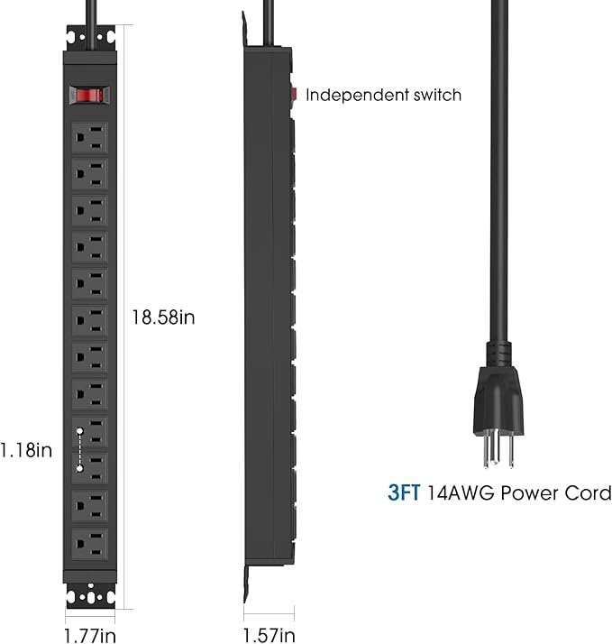 HHSOET 2Pack Rotating Mountable Power Strip, 12 Outlet Wall Mount Surge - Image 2