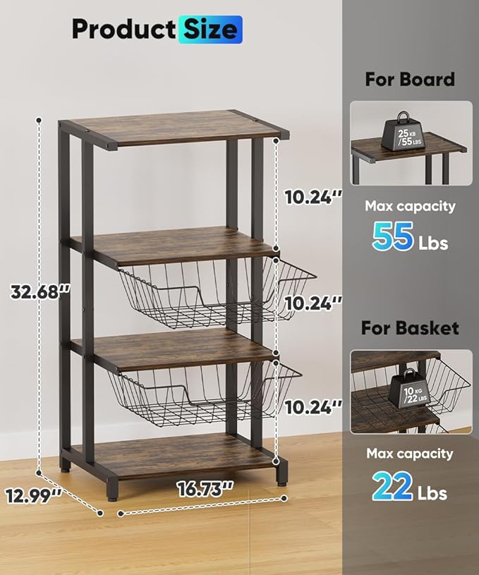 Ardier Media Stand with Two Detachable Baskets, 4-Tier AV Media Stand Corner - Image 4