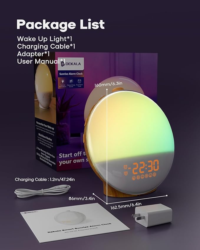 Dekala Sunrise Alarm Clock Wood Grain, FM Radio, Wake up Light Sunlight Sunset - Image 7