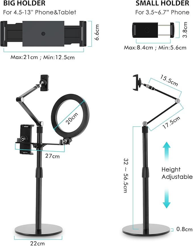 viozon 3-in-1 Selfie Desktop Live Stand, Height Adjustable/Overhead, Compatible - Image 5
