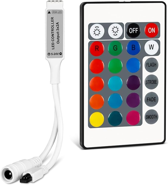 RGBZONE Mini 4 PIN LED Controller, 24 Keys IR Wireless Remote Control, DC by RGBZONE