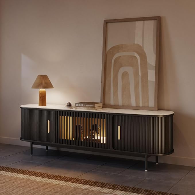 POVISON Fully-Assembled Mid Century Modern Black TV Stand by POVISON