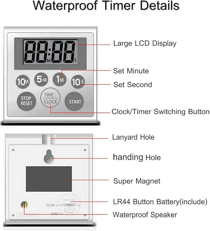 NUOSWEK Digital Timer Waterproof Shower Timer Shower Clock Bathroom Kitchen - Image 5