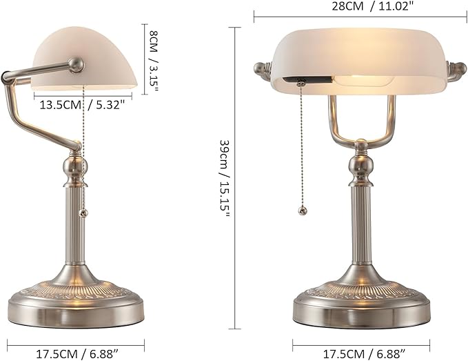 Newrays White Matted Glass Bankers Desk Lamp - Image 4
