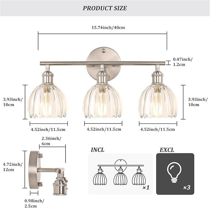 Shenmoyl Bathroom Light Fixtures, 3-Light Vanity Wall Light Over Mirror - Image 5