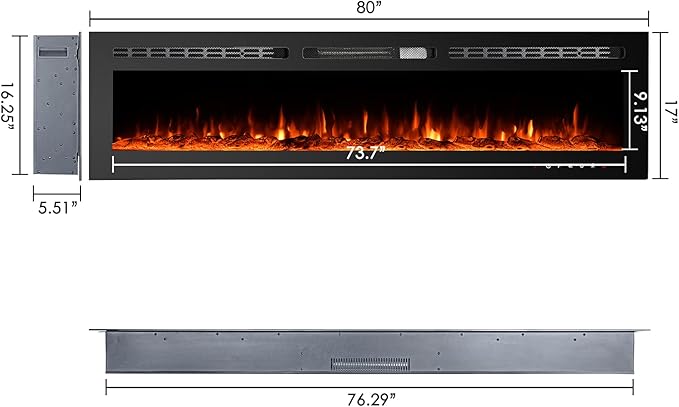 CharaVector 80 inch 750W/1500W Electric Fireplace Inserts - Image 8