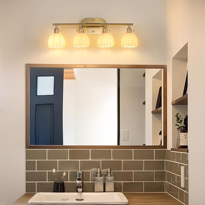 Shenmoyl Bathroom Light Fixtures, 4-Light Brass Vanity Wall Light Over Mirror - Image 5