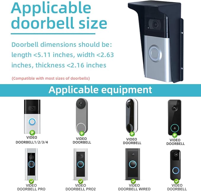 Doorbell Rain Cover Weatherproof, Anti Glare Sun Shade Protection, Fingerprint - Image 2